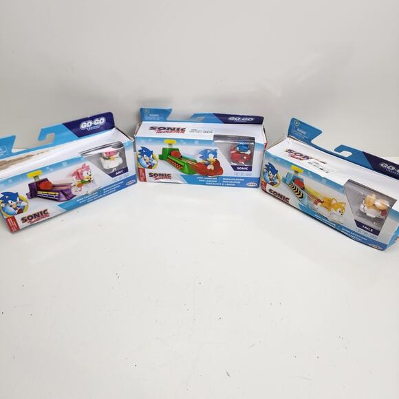 Sonic the Hedgehog Go-Go Racers Mini Launchers Set of 3 Sonic Amy & Tails NEW - Picture 1 of 7